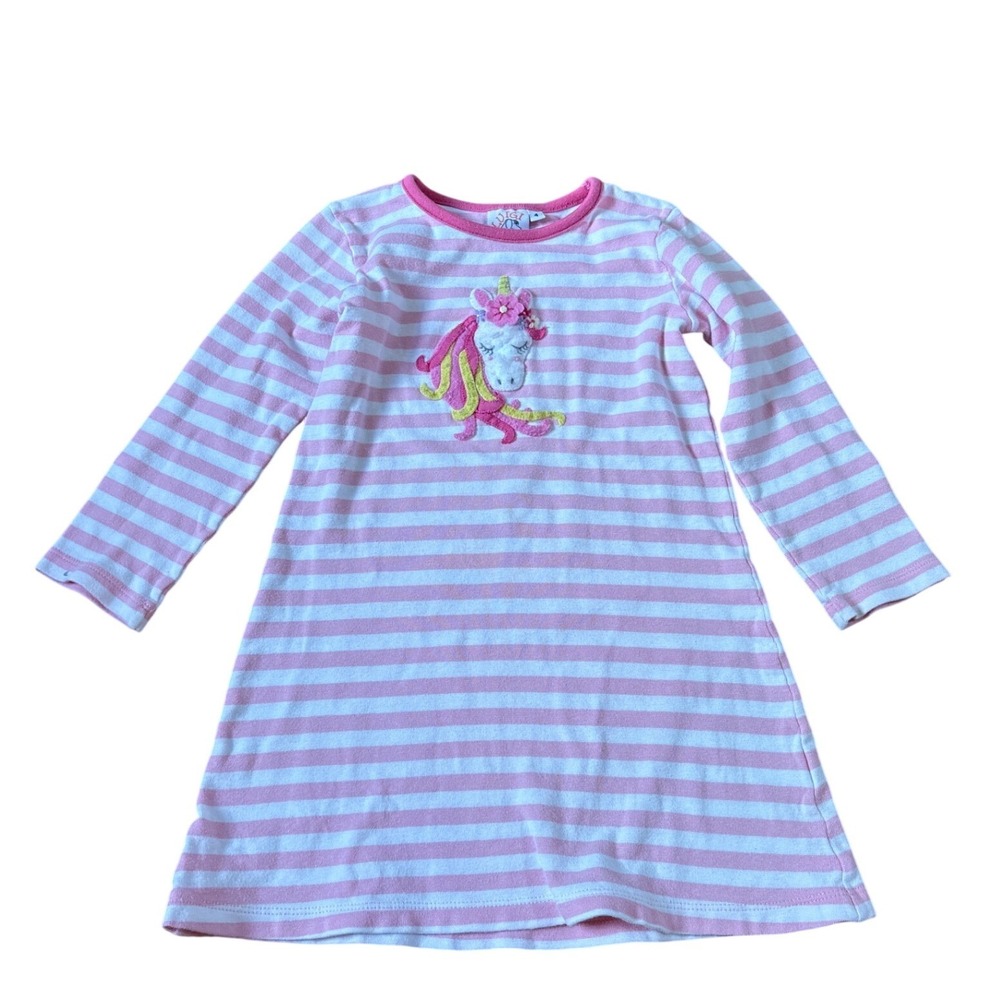 Luigi Kids Unicorn Dress Girls Pink White Striped Long Sleeve‎ SIZE 4T